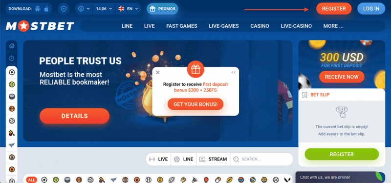 Registrace Mostbet